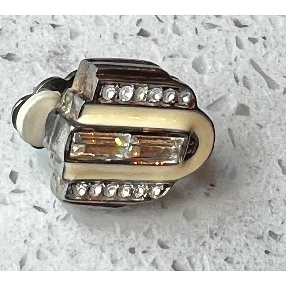 Givenchy Vintage Art Deco Clip-On Earrings With Rhinestones & Baguette Crystals - Picture 3 of 8